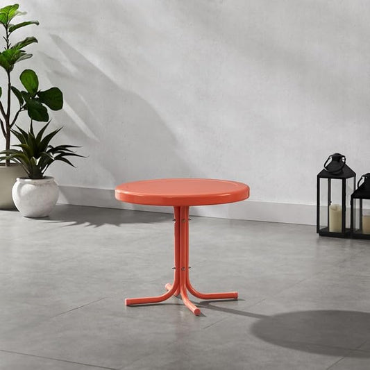 Crosley Furniture Griffith Weather Resistant Retro Metal Outdoor Side Table for Patio, Deck, Porch, Coral Gloss