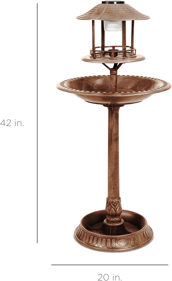 Best Choice Products Solar Outdoor Bird Bath Vintage Resin Pedestal Fountain Decoration for Yard, Garden w/Planter Base, Feeder, Decorative Bird Cage, Fillable Stand - Bronze