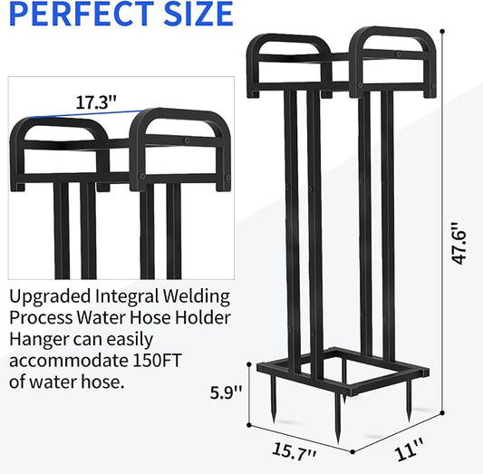 Lilybud--lily Heavy Duty Freestanding Garden Hose Holder, Upgraded Double Side 150FT Capacity Metal Water Hose Stand, Outdoor Hose Hanger Storage Reel for Lawn, Yard & Garden