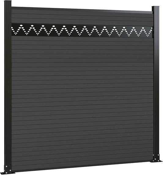 6 Feet×6 Feet Privacy Fence, Outdoor Wood Plastic Composite Fence Panel, Waterproof Security Barriers Fencing, WPC (Black, Arched (1 Panel - 2 Post))