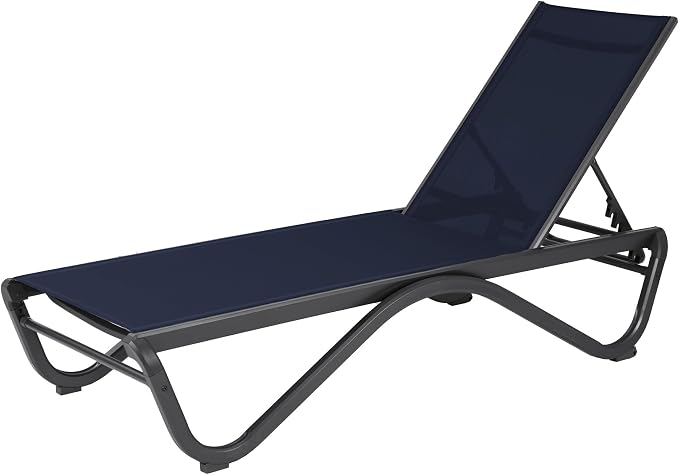 Kozyard Outdoor Chaise Lounge Chair, All Aluminum Frame and Textilene Fabric, Fully Flat Adjustable Reclining Patio Lounger for Poolside, Sunbathing & Backyard (NavyBlue)