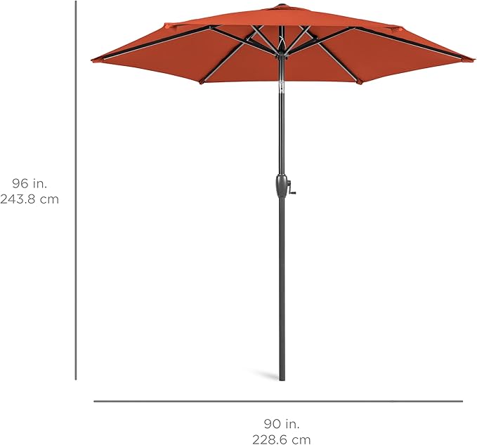 Best Choice Products 7.5ft Heavy-Duty Round Outdoor Market Table Patio Umbrella w/Steel Pole, Push Button Tilt, Easy Crank Lift - Rust