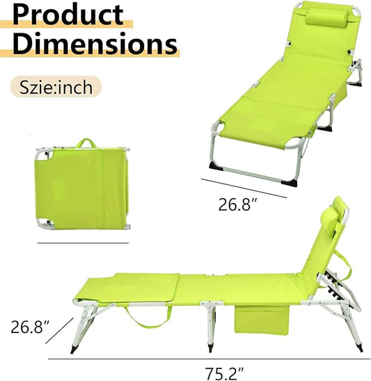HRVEOCEI 3-in-1 Sun Tanning Chair with Face Hole,Adjustable 5-Position Folding Laying Out Chairs for Tanning,Outdoor Face Down Beach Lounger Sun Bathing Lounge Chair for Pool Deck Patio (Green)