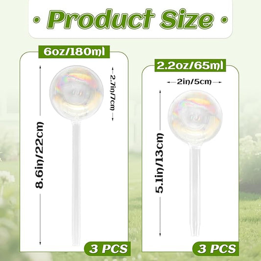 6PCS Plant Watering Globes,Iridescent Rainbow Clear Watering Bulbs,Glass Self Watering Planter Insert,Watering Bulbs for Flowerpot,Indoor,Outdoor,Hanging Plants Home Garden(3 Large+3 Small)