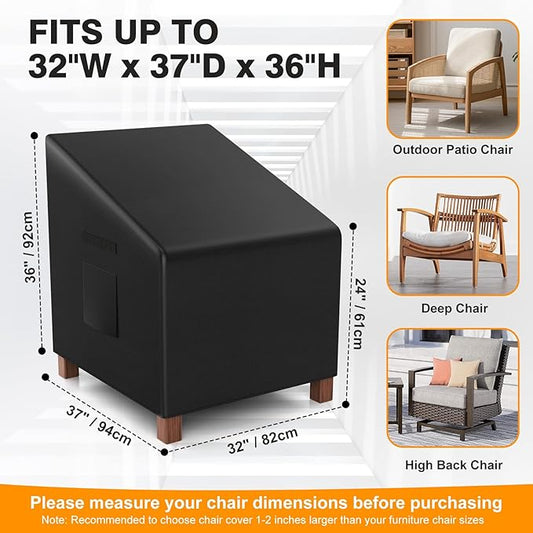 Patio Chair Covers Waterproof Heavy Duty Outdoor Furniture Cover with Air Vents for Lounge Lawn Deep Seat Outdoor Chair Black 32W x 37D x 36H Inches (2 Pack)