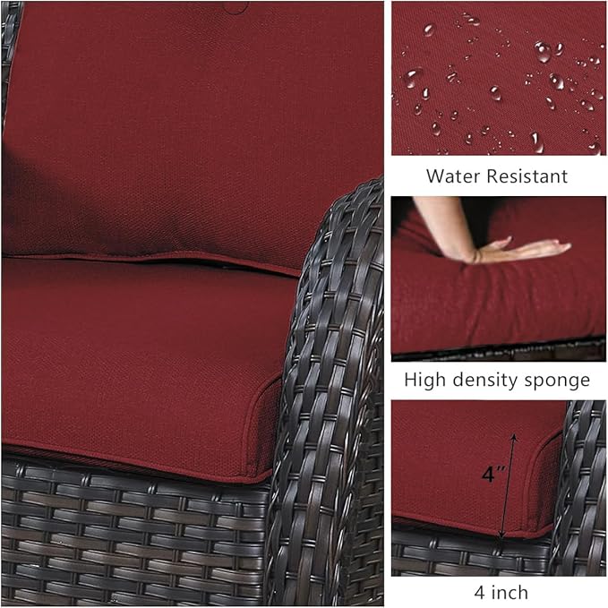 HUMMUH 6 Pieces Patio Furniture Set Wicker Patio Chairs Set of 2 with Sofa Ottomans Side Table Outdoor Furniture Conversation Set for Yard,Garden,Porch