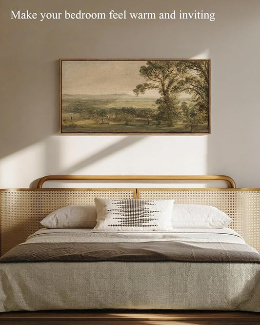 InSimSea Extra Large Framed Vintage Wall Art, Living Room Country Farmhouse Decor, Rustic Countryside Landscape Canvas Prints, Retro Scenery Long Picture for Bedroom Above of Bed, 20x40inch