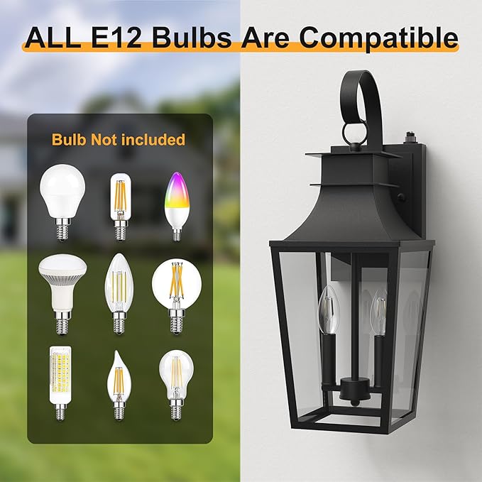 ππ.ππ-ππππ Outdoor Wall Lights 2-Light, Waterproof Exterior Light Fixtures Wall Mount Outside Light with Glass, Dusk to Dawn Outdoor Wall Lantern for Porch, House, Garage, Black