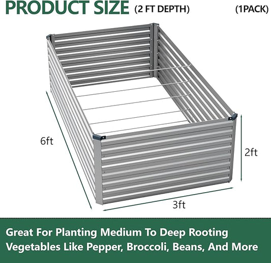 Vengarus 6x3x2FT Galvanized Raised Garden Bed Kit, Deep Root Planter Box Outdoor Large Planter Raised Beds for Planting Flowers,Vegetables and Herbs-Silver