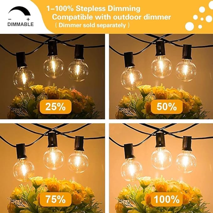 SUNTHIN Outdoor String Lights, 144FT(3x48FT) Patio Lights with G40 Shatterproof LED Bulbs, Hanging String Lights for Outside Backyard, Porch, Deck, Party, Garden