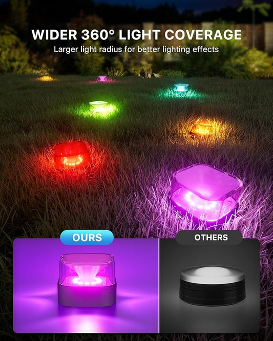 REYLAX 50FT Outdoor Ground Lights 15 Pack, RGB Garden Lights with Warm White and Cool White, IP67 Waterproof Pathway Light, Music Sync Timing, App & Remote Control, Works with Alexa Google Assistant