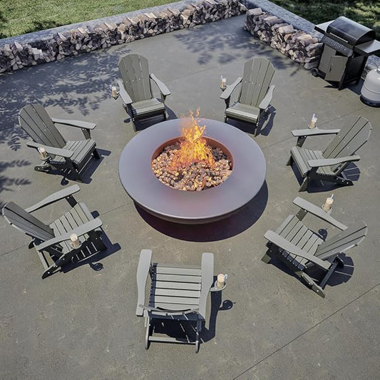 Folding Adirondack Chair with Cup Holders Set of 2, HDPE Plastic Outdoor Chairs, Weather Resistant, Real Wood Look for Patio, Deck, Fire Pit, Backyard, Gray