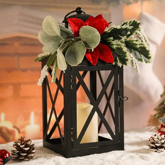 Taman Christmas Lantern,2 Pack Hanging Flickering Candle Lanterns Decorative Metal Vintage Light Battery Operated Umbrella Lights for Christmas Patio Garden, Table,Party Decor