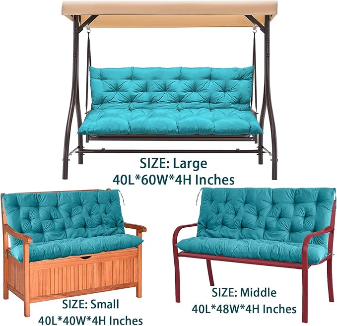 Swing Replacement Seat Cushions, 2-3 Seater Bench Cushions for Outdoor Furnitur with Backrest, Garden Recliner Seat Cushions Waterproof Sofa Pads (Lake Blue, 40x40in)