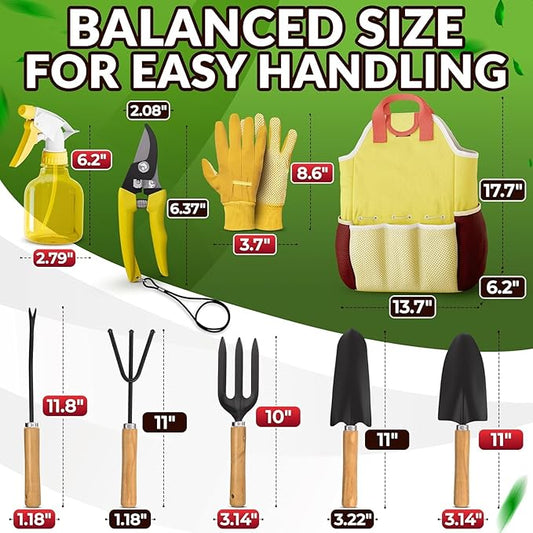 10 Pcs Gardening Tools for Women – Ergonomic Lightweight Metal Garden Tools Set with Convenient Organizer Handbag – Easy Handling for Outdoor Plant Care | Gardening Gifts for Women for Home Use