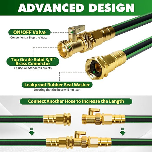 Gardentime Non-Expanding Garden Hose 100FT Flexible No Kink Water Hose, Leakproof Hybrid 5-Layer TPV with 3/4" Connectors & 10 Function Spray Nozzle, Lightweight Portable Water Pipe for Lawn Yard
