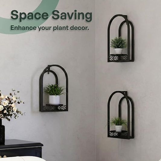 Wall Hanging Planters, Modern Iron Frame for Indoor/Outdoor Plants, Stylish Decor for Living Room, Garden, Patio 3 Pack Black(No Light)