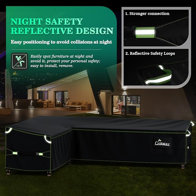 UIRWAY L-Shaped Outdoor Couch Cover Waterproof with Air Vent, 83" L/104" L x 33.5" D x 31" H (Right Side Long), Heavy Duty Outdoor Sectional Sofa Cover, Patio Furniture Covers with Reflective Strips