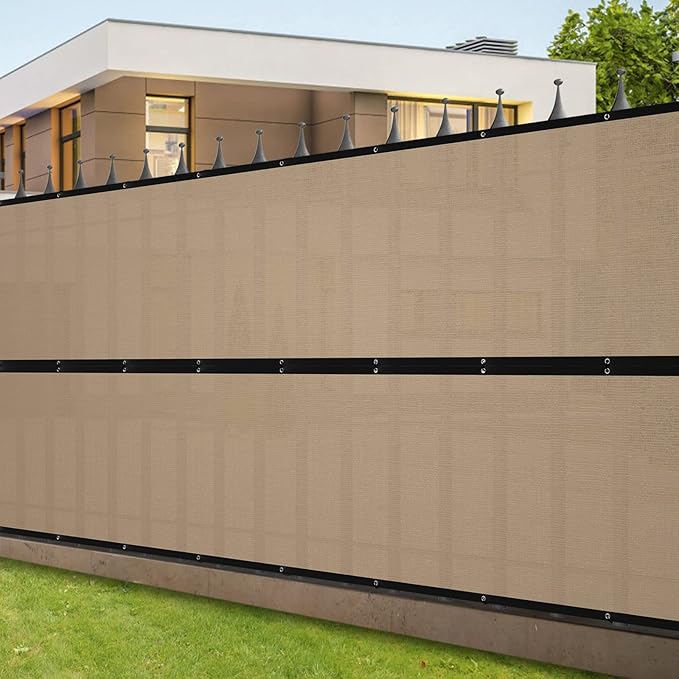 SPORTYOUTH 3ft x 50ft Fence Privacy Screen, Heavy Duty 150 GSM Fencing Mesh Shade Cover Windscreen with Brass Grommets for Outdoor Wall Deck Garden Backyard Porch, Cable Zip Ties Include, Beige