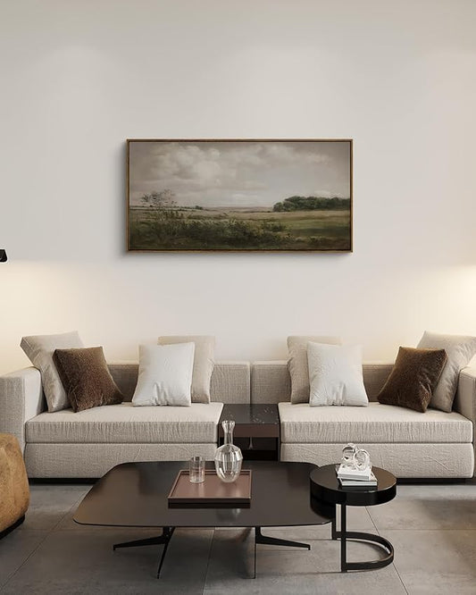 InSimSea Extra Large Framed Vintage Wall Art, Living Room Country Farmhouse Decor, Wilderness Landscape Paintings, Canvas Prints, Retro Farm Long Picture for Bedroom Above of Bed,20x40inch
