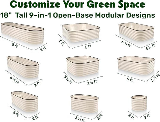 9-in-1 Galvanized Steel Raised Garden Bed // 8×2×1.5 ft Modular Planter for Gardening, Vegetables, Flowers // 18" Tall Metal Raised Garden Beds Outdoor (White) // Patented Design Planter Box