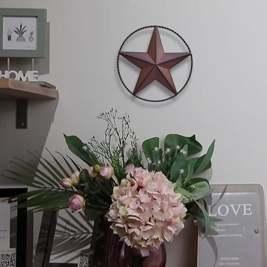JoyEvy 6.5" Red Metal Barn Star Wall Décor - Wall Art for Farmhouse, Western, Rustic Homes - Outside or Inside of House Decorations