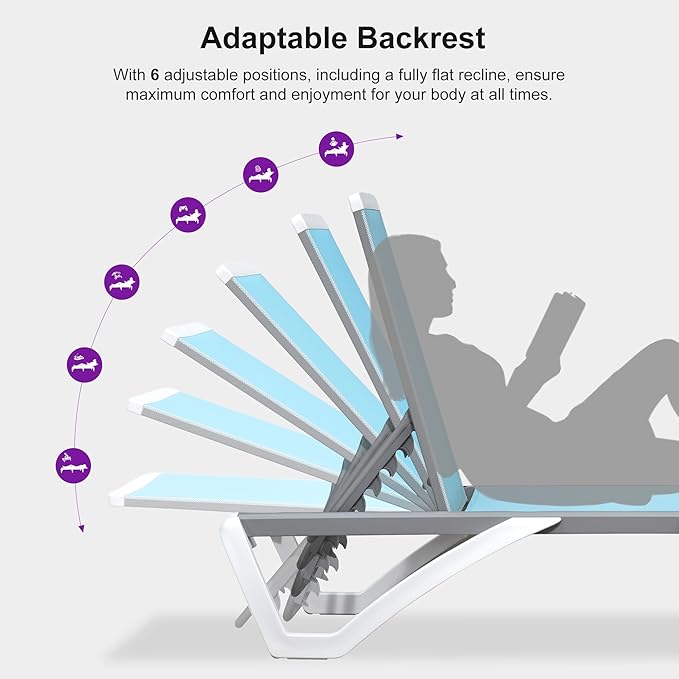 PURPLE LEAF Patio Chaise Lounge Chair Set of 3 Outside Aluminum Plastic Stackable Tanning Chairs for Pool Sunbathing Beach Deck Outdoor Lounger, Light Blue