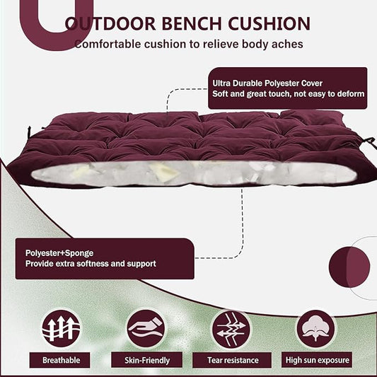 2/3 Seater Swing Replacement Cushion, Waterproof Porch Swing Cushions with Backrest, Thickened Bench Cushions for Outdoor Furniture, for Outdoor Patio Swing (Claret Red, 40 * 40 in)