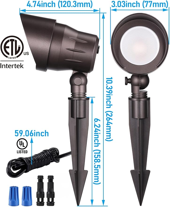 LEONLITE 5CCT Low Voltage LED Landscape Spotlight, Update 1800K2700K3000K4000K5000K Selectable, 5W 12V Pathway Lights Outdoor, CRI90, Aluminum Spot Lights for Garden, ETL, IP65 Waterproof, Pack of 6