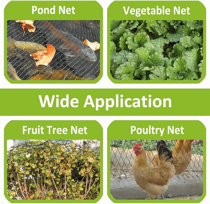 50x50ft Bird Netting, 1 inch Mesh, Heavy Duty Garden Netting for Fruit Trees, Blueberry Bushes, Vegetables, Extra Strong Woven Mesh Against Birds, Deer, Squirrels, Poultry and Other Animals