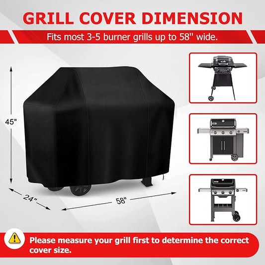 i COVER Grill Cover, 58 inch BBQ Grill Cover for Outdoor Grill, Anti-UV & Fade Resistant Gas Grill Cover, Waterproof Barbecue Grill Covers for Weber, Char-Broil, Nexgrill and More, Black
