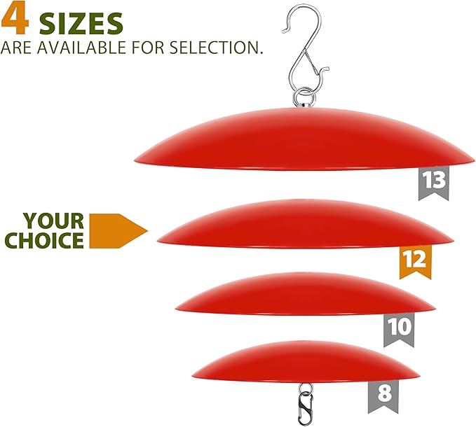 12" Hummingbird Feeder Shade Cover,Bird Feeders Dome Rain Cover,Hummingbird Umbrella for Shepherd's Hook Outdoors(Red) 2 Pack