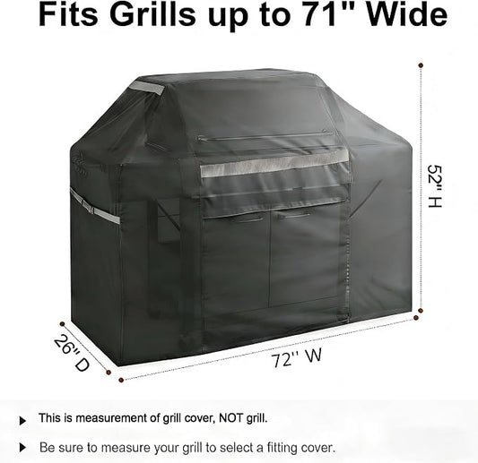 72 Inch Waterproof BBQ Grill Cover - UV Fade Resistant Heavy Duty Black Cover, Outdoor Patio Grill Cover for Weber Char-Broil Nexgrill