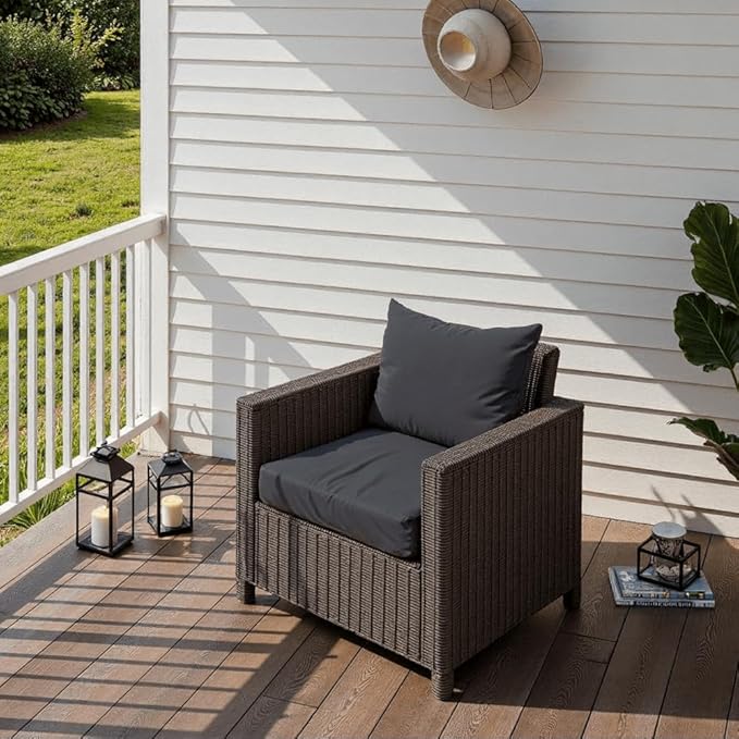 PatioGlow Outdoor Seat Cushion Set 22 x 24 x 4 Inch, Waterproof & Fade Resistant Patio Furniture Cushions with Removable Cover and Ties, Thick Deep Seating Pads for Outside Chair Sofa Couch, Grey