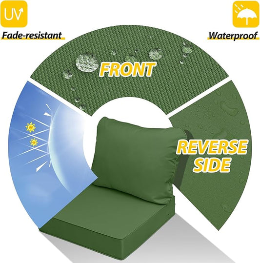 AAAAAcessories Outdoor Seat Cushions for Chairs, Fade-Resistant, Waterproof Patio Furniture Replacement Cushions, 25.5" x 25.5" x 5" + 25.5" x 19", Dark Moss Green