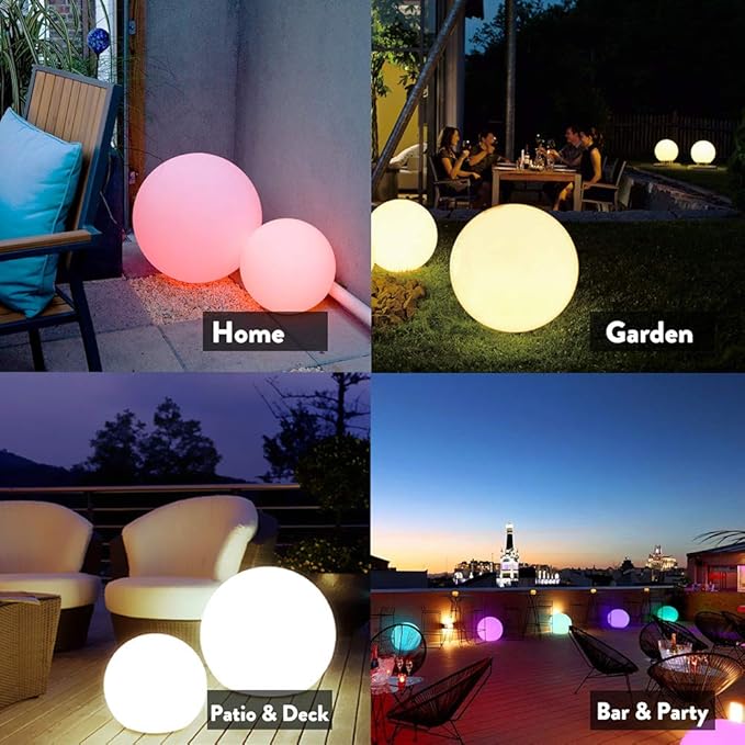 Mr.Go 12-inch LED Ball Light and 16-inch LED Ball Light Bundle, Remote Control, 16 RGB Colors 4 Modes, Dimmable, Rechargeable, Waterproof, Great as Night Light Mood Lamp Ambient Lighting Decorations