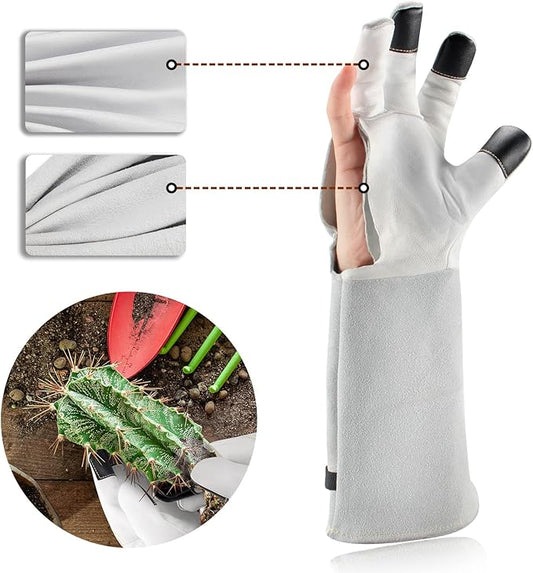 Garden Gloves Women/Men Thorn Proof, Deerskin Suede, 2 Layers Leather Rose Pruning Long Gardening Gloves for Cactus