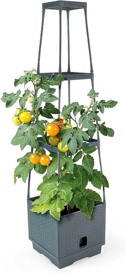Planter with Trellis – Vertical Garden Tower for Patio or Balcony – Raised Bed Vegetable Container for Tomatoes, Peppers, Herbs & More – Space-Saving Outdoor Garden Kit
