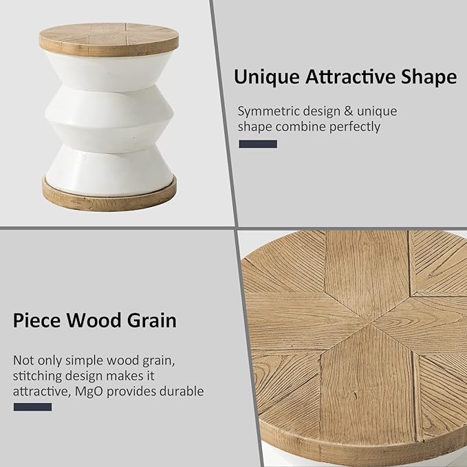 HOMPUS Unique Outdoor Concrete Side Table Set of 2, Modern Vintage MgO Patio End Table Set, 2 Piece Lightweight Functional Small Accent Table for Indoor Outdoor Use, Garden, Deck, Poolside