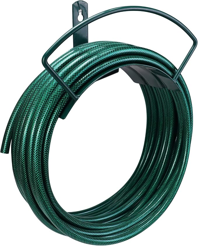 Eastrans Deluxe Wall Mount Garden Hose Hanger Duty Metal Hose Holder Easily Holds 125 3/4’’ Hose Solid Steel Extra Bracing Forest Green