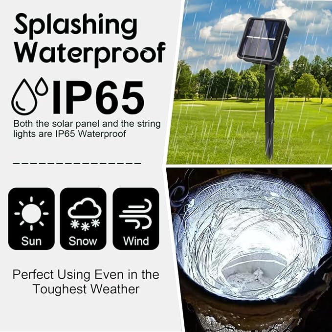 4 Pack Solar Powered Copper Wire String Lights Outdoor, Total 400LED Waterproof 8 Modes Fairy Lights for Garden, Patio, Party, Yard, Christmas (White)