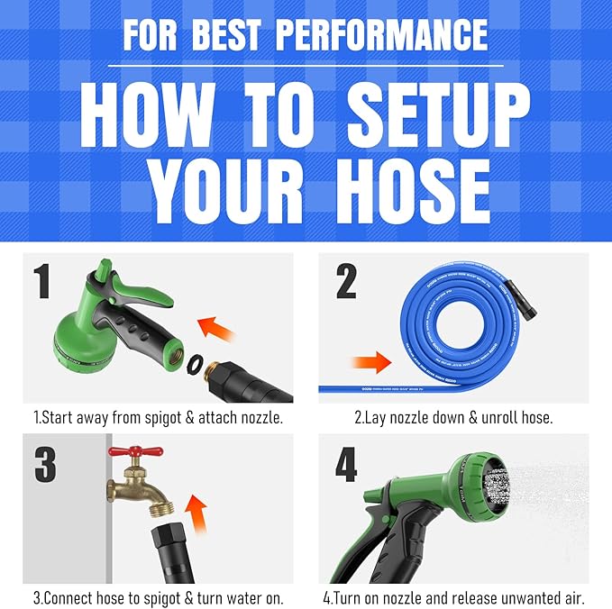 Heavy Duty Garden Hose 25 ft, Non-Expanding Flexible Water Hose, Kink Resistant Lightweight Hybrid Hose, Leakproof Hose Male to Female Fittings