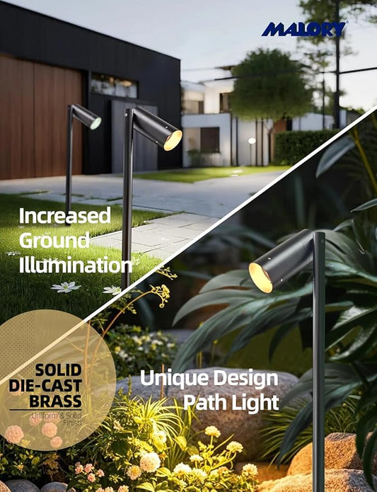 MALORY Brass Path Lights,9-17V AC/DC Low Voltage LED Landscape Pathway Lights,Waterproof Accent Light with G4 Bulb for Garden,Walkway,Driveway,Patio or Yard (P07, 4-Pack with Bulb)