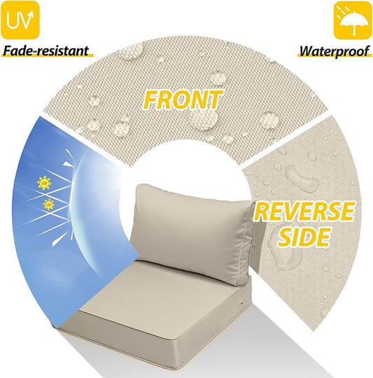 AAAAAcessories Outdoor Seat Cushions for Chairs, Fade-Resistant, Waterproof Patio Furniture Replacement Cushions, 25.5" x 25.5" x 5" + 25.5" x 13.5", Beige