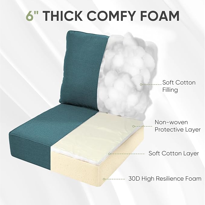 Outdoor Furniture Cushions, 6" Thick Seat Cushions for Outdoor Furniture, Waterproof 24x24 Patio Couch Cushions, Replacement Chair/Sofa Cushion, Include 4 Back & 4 Seat Cushion, Thick/Peacock Green