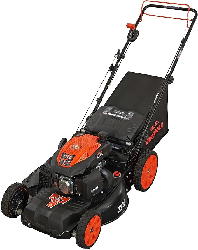 YARDMAX 22 in. 201cc Select PACE 6 Speed CVT High Wheel FWD 3-in-1 Gas Walk Behind Self Propelled Lawn Mower, Black (YG2860)