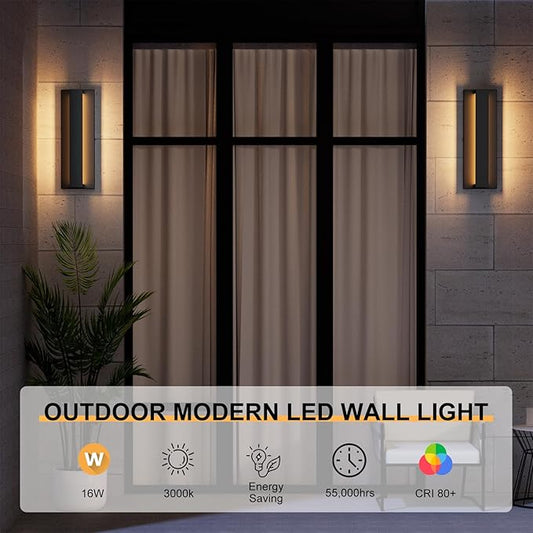 15.7 Inches Outdoor Modern Led Wall Light,16W 3000K Porch & Patio Light,IP65 Waterproof Aluminum Hardwired Sconces for House Exterior Garage Yard Corridor Garden(Black,1 Pack)