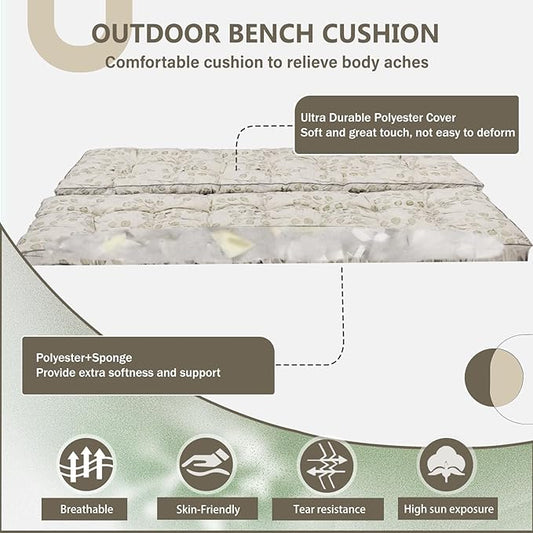 2/3 Seater Swing Replacement Cushion, Waterproof Porch Swing Cushions with Backrest, Thickened Bench Cushions for Outdoor Furniture, for Outdoor Patio Swing (White Leaves, 63 * 40in)