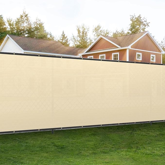 4'x92' Privacy Fence Screen Net Fencing 90% Privacy Blockage Windscreen Fence Cover with Copper Grommet for Patio Backyard Garden Swimming Pool, Zip Ties Included, Beige