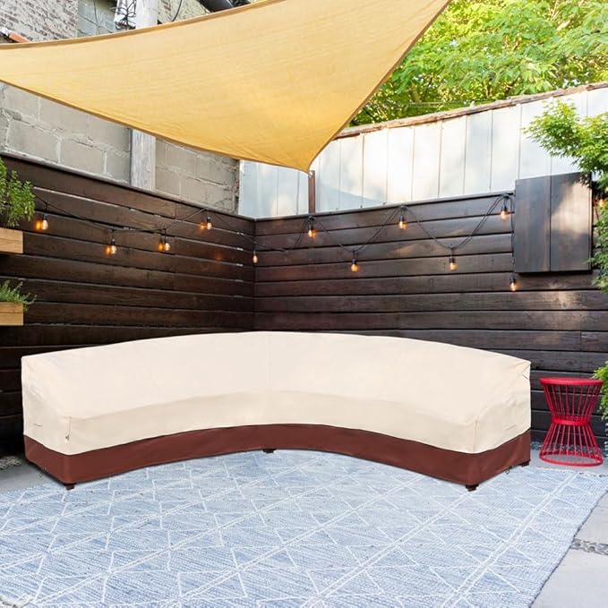 Curved Patio Furniture Covers-Outdoor Patio Furniture Sectional Covers Waterproof Reinforced Rip-Stop Anti-UV 600D Heavy Duty Outdoor Couch Cover with 3 Air Vent Sofa Cover 190"(128")